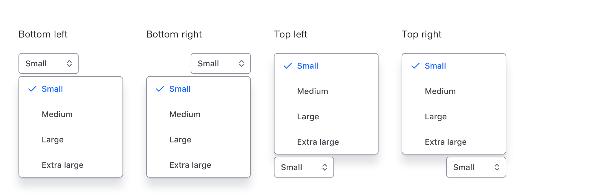 Showing the different list positions (left, right + top and bottom)